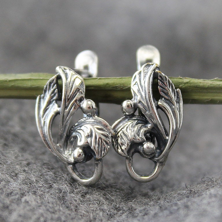 Antique Silver Brass Earrings 3 pair, Silver Leverback Earring, Lever…