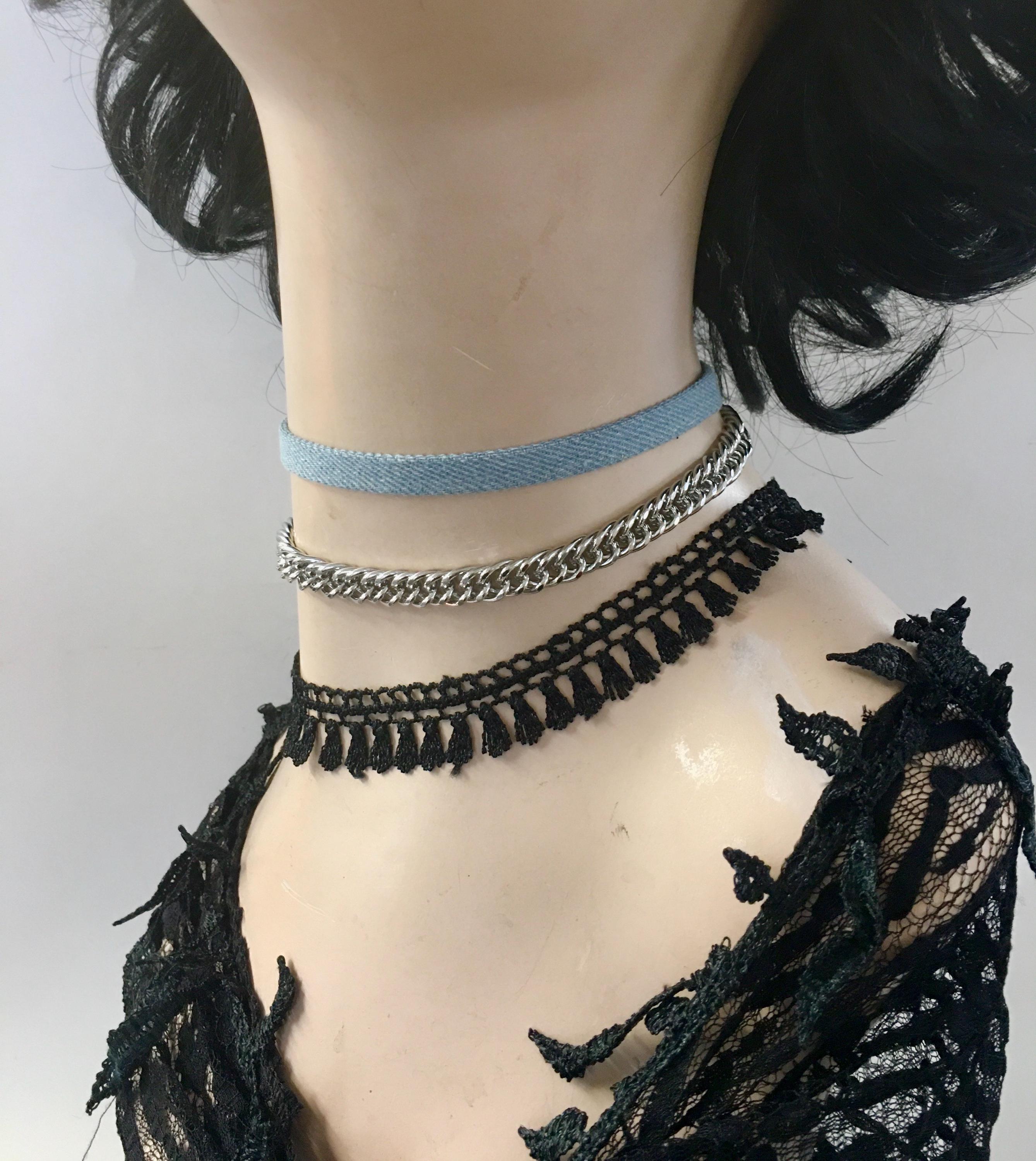Vintage 1990s/y2k/2000s Choker Necklace Set of Three: Tiny Tassels 