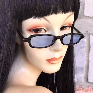 Vintage 90s , Y2K sunglasses , Blue Lens, Black Frame, SMALL SIZE, Free Shipping!