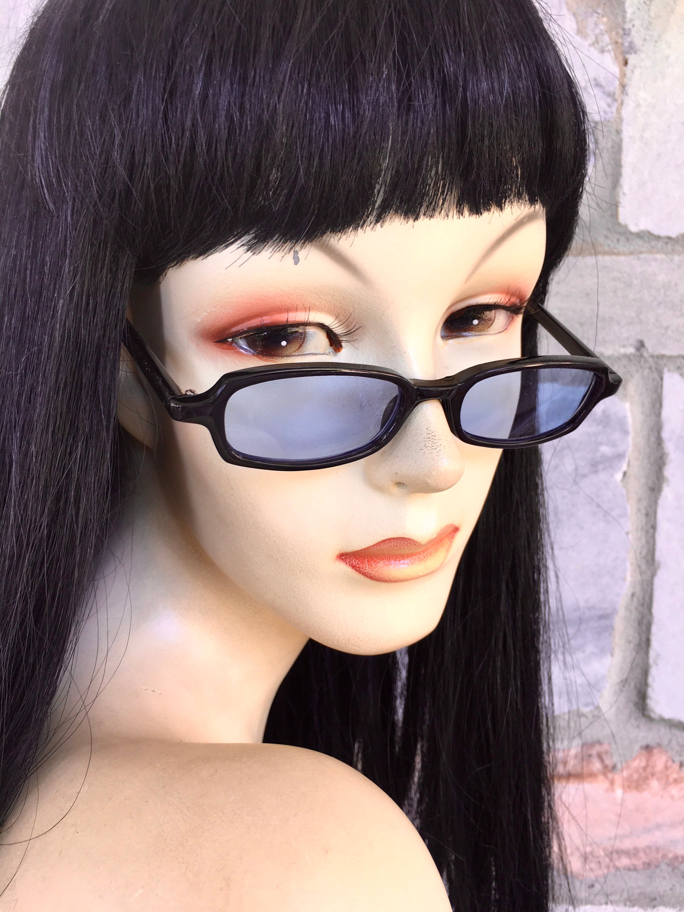 Vintage 90s , Y2K sunglasses , Blue Lens, Black Frame, SMALL SIZE, Free Shipping!