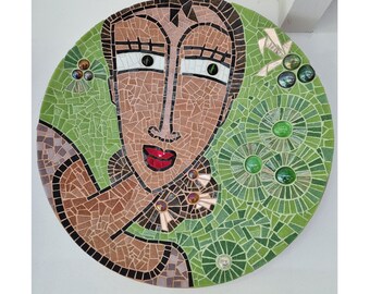 Spanish Lady. Glass Mosaic on bamboo plate.