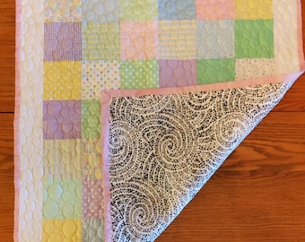 Pastel Baby Quilt with Flannel Back 31 inches x 36 inches