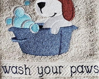 Wash Your Paws - Pup in a Tub Hand Towel