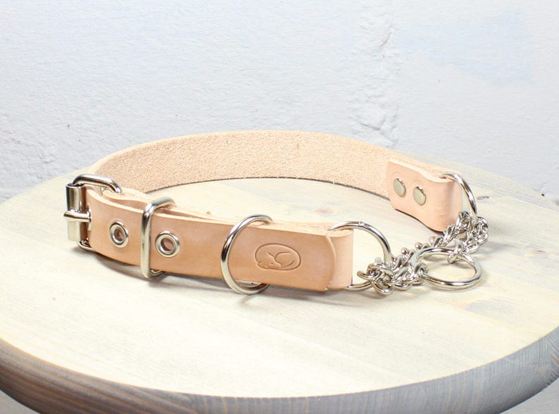 Adjustable Leather Martingale Chain Dog Collar Etsy
