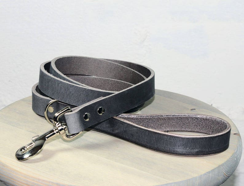 Gray Thick Leather Dog Leash image 1