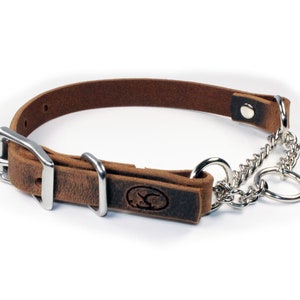 3/4&quot; Small Dog Adjustable Leather Martingale Chain Dog Collar