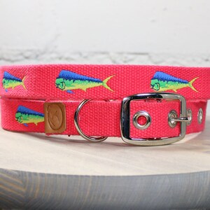 Mahi-Mahi Embroidered Dog Collar - Geranium Red