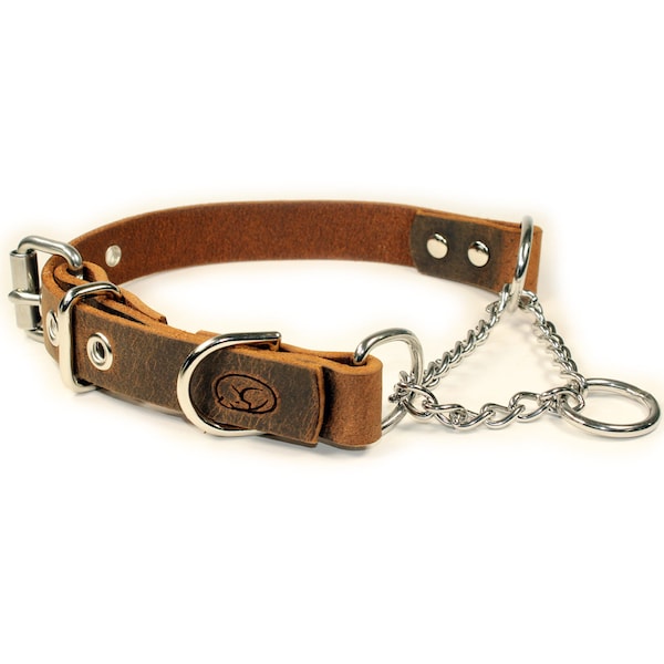 Adjustable Leather Martingale Chain Dog Collar