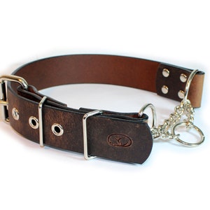 Big Dog 1.5&quot; Wide Adjustable Leather Martingale Chain Dog Collar
