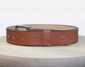 Light Brown Full Grain Leather Belt - 1.25" Wide with Matte Nickel Hardware