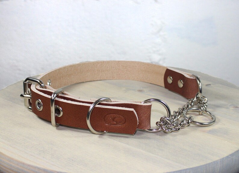 Adjustable Leather Martingale Chain Dog Collar Etsy
