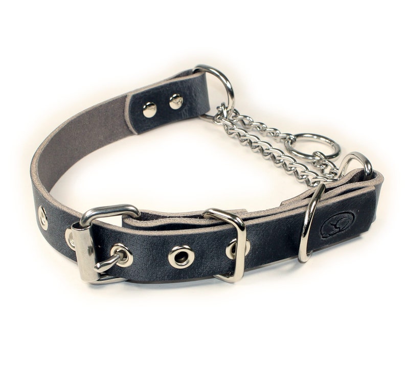 Adjustable Leather Martingale Chain Dog Collar Etsy