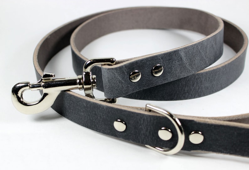 Gray Thick Leather Dog Leash image 4