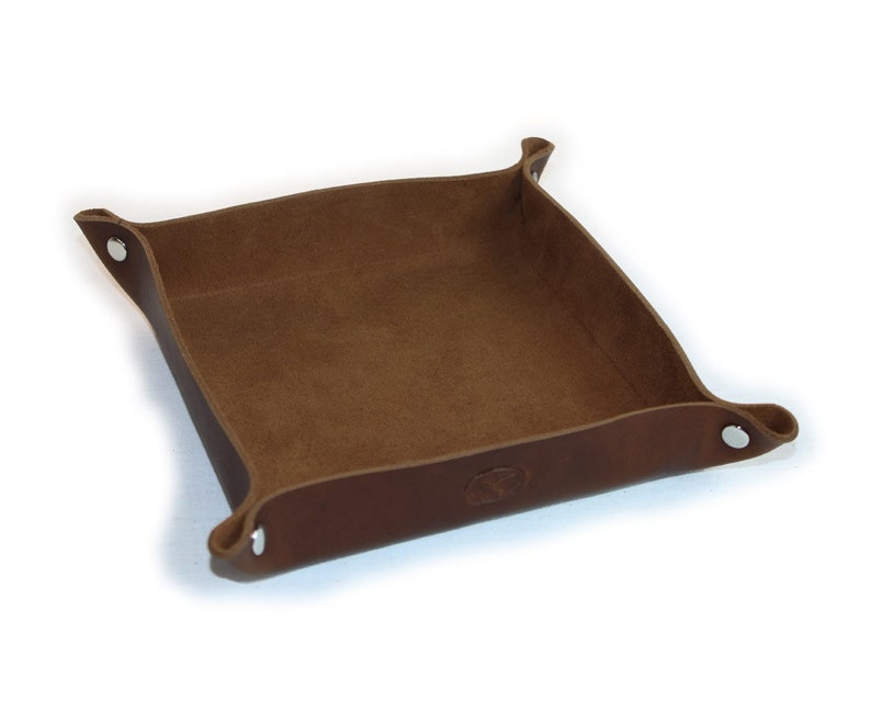 Leather Valet Tray Saddle Brown Custom Personalizing Available image 1
