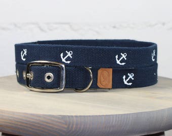 Anchors Embroidered Dog Collar - Navy