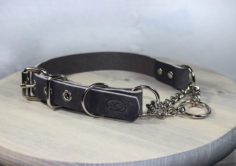 Adjustable Leather Martingale Chain Dog Collar Etsy