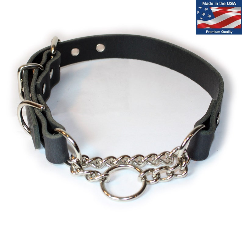 Adjustable Leather Martingale Chain Dog Collar Etsy