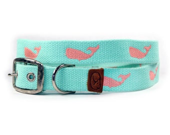 Whale Embroidered Dog Collar - Teal