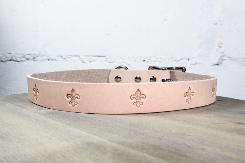 Fleur De Lis Thick Leather Dog Collar Etsy