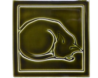 Craftsman art tile Cat - "sleeping cat"