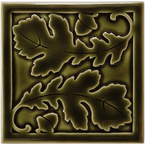 Arts & Crafts tile, Burr Oak leaves - crazed glaze