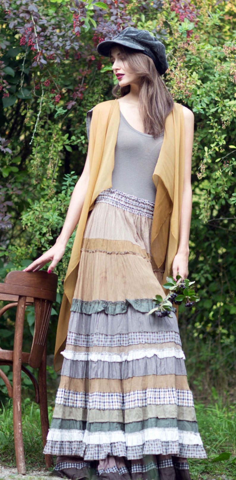 Romantic light-brown-beige color skirt in boho style | Etsy