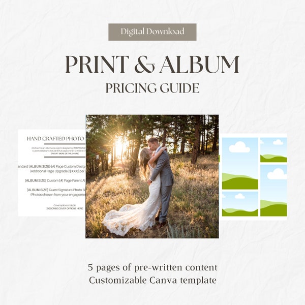 Canva Print & Album Pricing Guide for Wedding Photographers, Wedding Photography Guide, Ready-to-Use Content, Canva Template,free giveaway