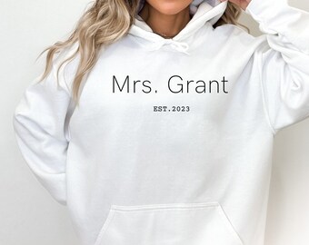 Custom Last name hoodie, bride to be hoodie, wedding day hoodie, personalized bridal hoodie