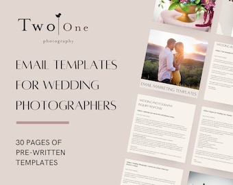 Modelli di email per fotografi di matrimoni modificabili su Canva, email per il flusso di lavoro fotografico, risposte precompilate per i clienti, modelli di richiesta informazioni
