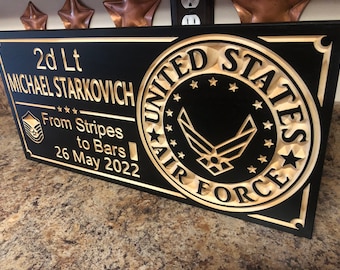 Air Force Commissioning Gift Military Plaque Retired Enlisted Army Navy Marines Stripes to Bars MSgt