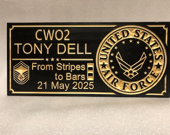 Air Force Commissioning Gift Military Plaque Retired Enlisted Army Navy Marines From Stripes to Bars CWO2