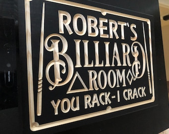 Personalized Billiards Room Sign Pool Hall Gift Basement Decor Bar Room Sign Gift for Him Billiards Table Custom Carved Wood Plaque Man Cave