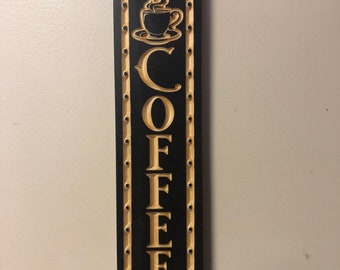 Custom Engraved Wood Coffee Bar Sign, Kitchen Decor (7.2”x32”