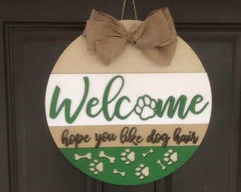 Front Door Dog Sign, Front Door Decor, Welcome Sign, Front Door Wreath, Welcome Door Hanger Year Round Door Hanger