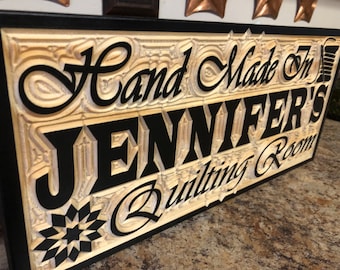 Custom Sewing Quilting Room Sign Personalized with First Name Craft Quilt Sew Studio Corner Birthday Gift for Her Grandma Mom