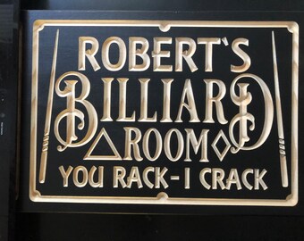 Personalized Billiards Room Sign Pool Hall Gift Basement Decor Bar Room Sign Gift for Him Billiards Table Custom Carved Wood Plaque Man Cave