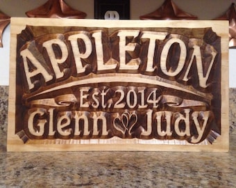 Personalized Wedding Gift Family Name Signs Carved Custom Wooden Sign Last Name Established Anniversary Personalized Sign Gifts Couple