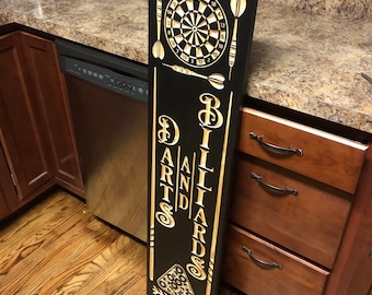 Billiards Room Dart Board Game Room Pool Hall Cue Stick Eight ball Boyfriend Gift Man Cave Decor Family Gift Wooden Sign Basement Decor