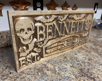 Halloween Gift, Personalized Last Name Gift, Last Name Established Sign Anniversary Gift, Engagement Gifts, Ghosts, Bats, Coffin