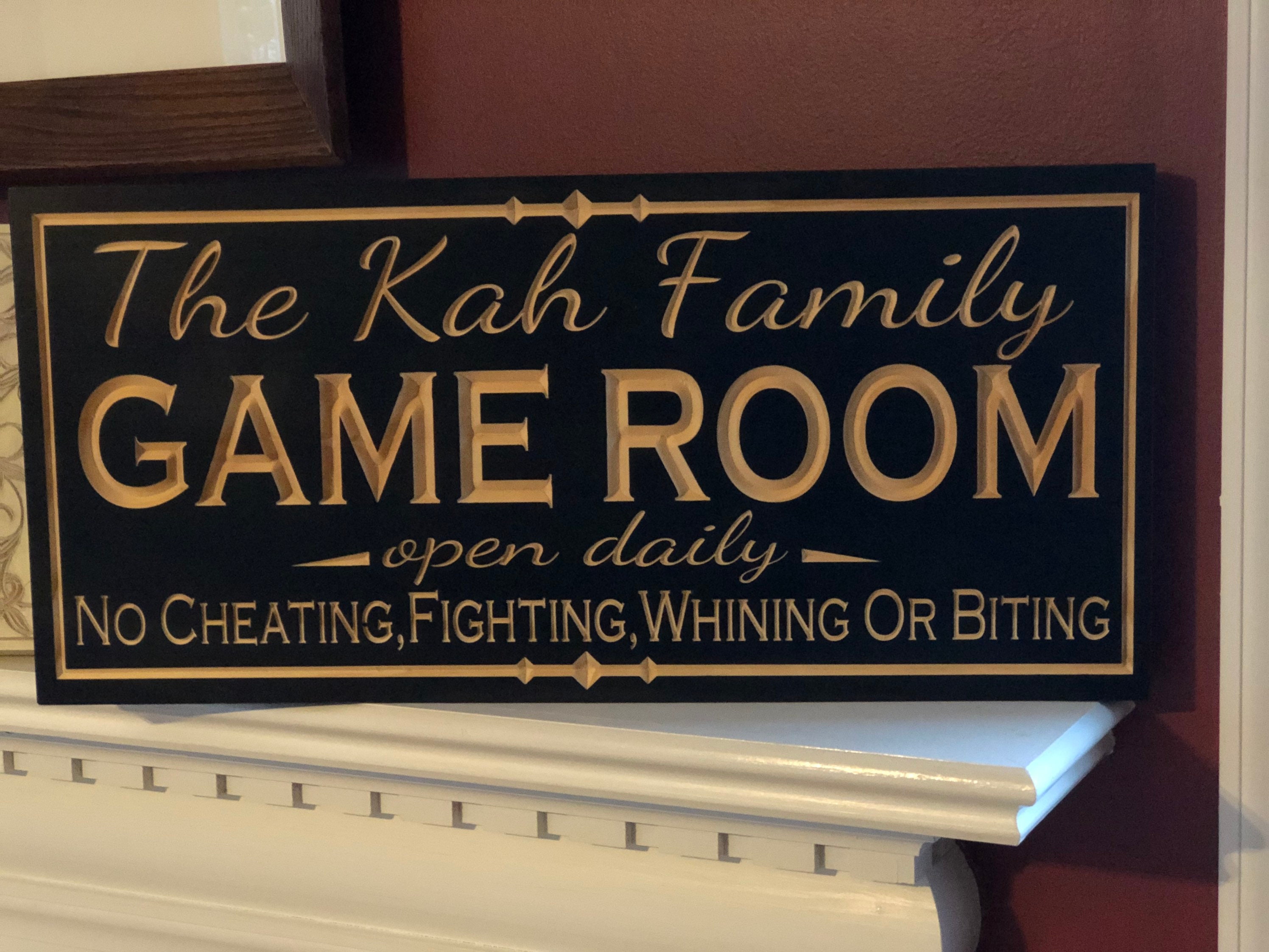 Personalized Family Game Room Sign, CNC Engraved Pine Wood - Etsy