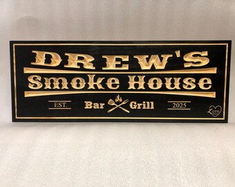 Smoke House Sign Sign Brew House Rustic Bar Sign Father's Day Gift Husband Boyfriend Gift Custom Home Bar Sign Rustic Wood Sign Man Cave