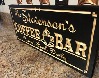 Custom Coffee Bar Sign Coffee Corner Personalized Coffee Sign Home Kitchen Decor Fresh Brewed Sign Birthday Fathers Day Gift for Dad Her Mom