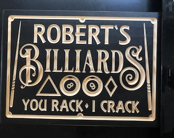 Personalized Billiards Room Sign Pool Hall Gift Basement Decor Bar Room Sign Gift for Him Billiards Table Custom Carved Wood Plaque Man Cave
