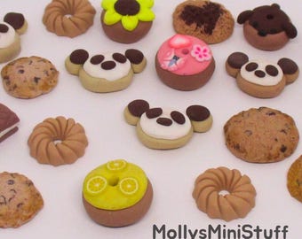 Clearance! 20 mixed cookies and donuts set - handmade polymer clay 1:6 scale dollhouse miniature food