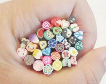 Grab bag of assorted uncut polymer clay canes (fruits, animals, flowers, food, patterns and more!) - Lot of 10, 20, 30 or 50 pieces