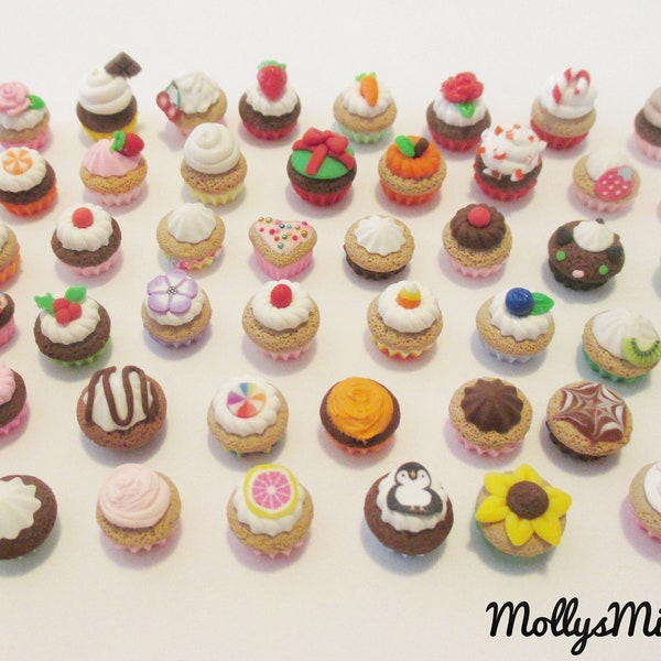 Grab bag of mini assorted cupcakes polymer clay handmade dollhouse miniature food