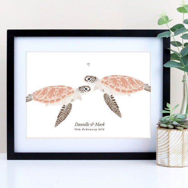 Sea turtle couple personalised print