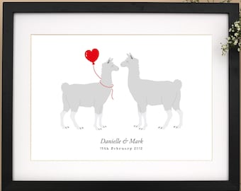 Llama couple personalised print