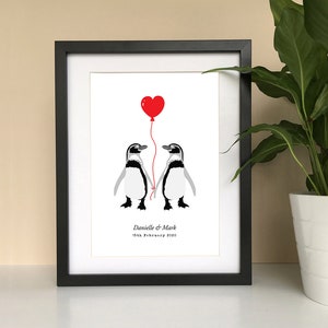Penguin couple love personalised print