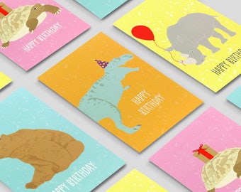 Animal birthday cards pack of 4 or 8